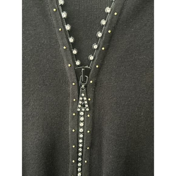 Quacker Factory Cardigan Sweater Full Beaded Zipper Womens 1X Black Sequins - Picture 7 of 13